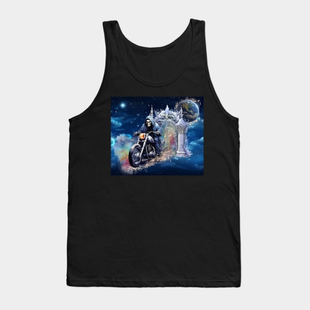 Hell to Heaven Skeleton Motorcycle Rider Tank Top by KEWDesign